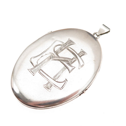 925 Sterling Silver Antique Art Deco Engraved EH Monogram Locket Pendant