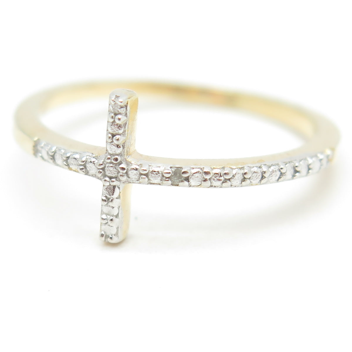 925 Sterling Silver Gold Plated Real Diamond Accent Cross Ring Size 8.25