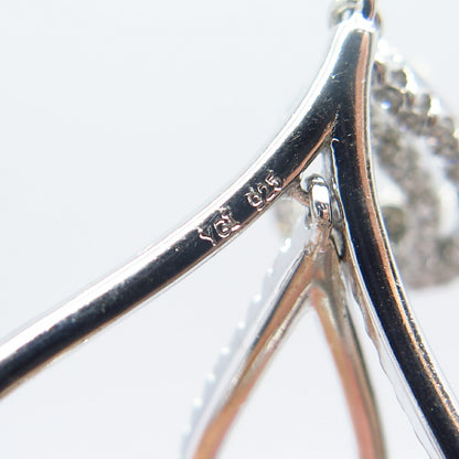 925 Sterling Silver C Z Ornate Teardrop Dangling Earrings