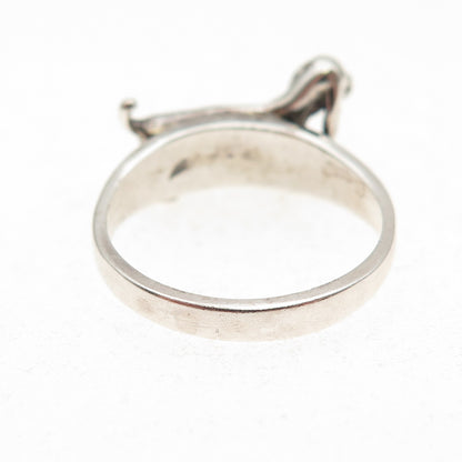 925 Sterling Silver Vintage Basset Hound Dog Oxidized Ring Size 7.5