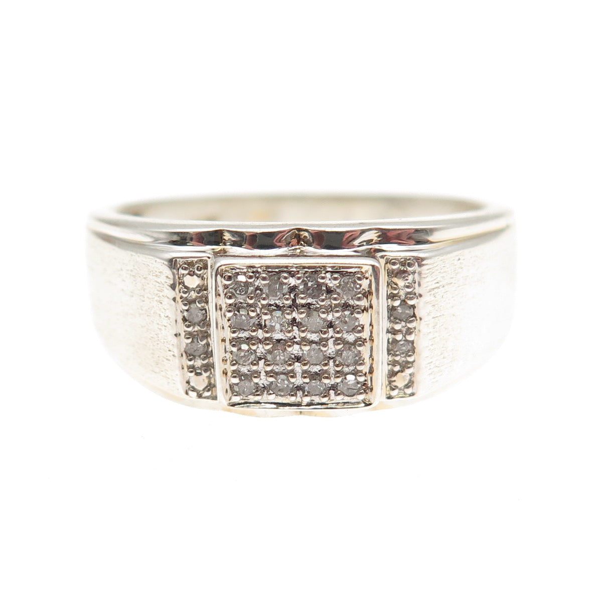 925 Sterling Silver Real Round-Cut Diamond Signet Ring Size 10.25