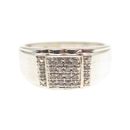 925 Sterling Silver Real Round-Cut Diamond Signet Ring Size 10.25