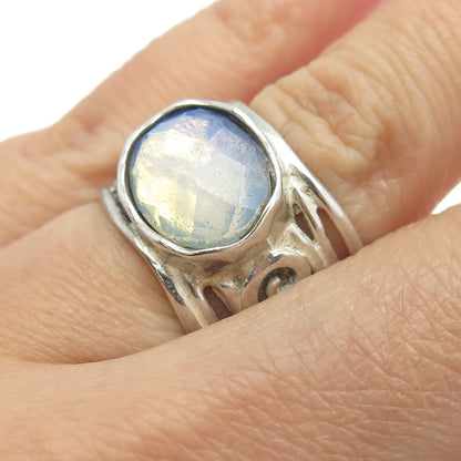 925 Sterling Silver Vintage Real Opalite Spiral Ring Size 6.5