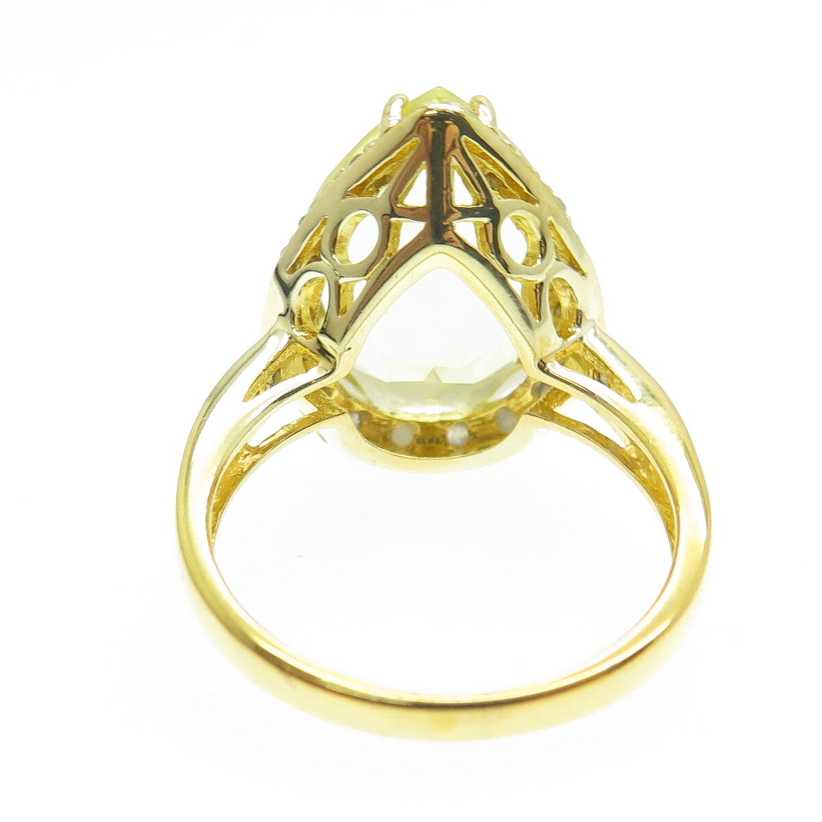 925 Sterling Silver Gold Plated Real Round-Cut Diamond & Citrine Ring Size 8.25