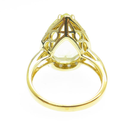 925 Sterling Silver Gold Plated Real Round-Cut Diamond & Citrine Ring Size 8.25