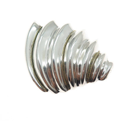 925 Sterling Silver Vintage Mexico Modernist Ribbed Pin Brooch / Pendant