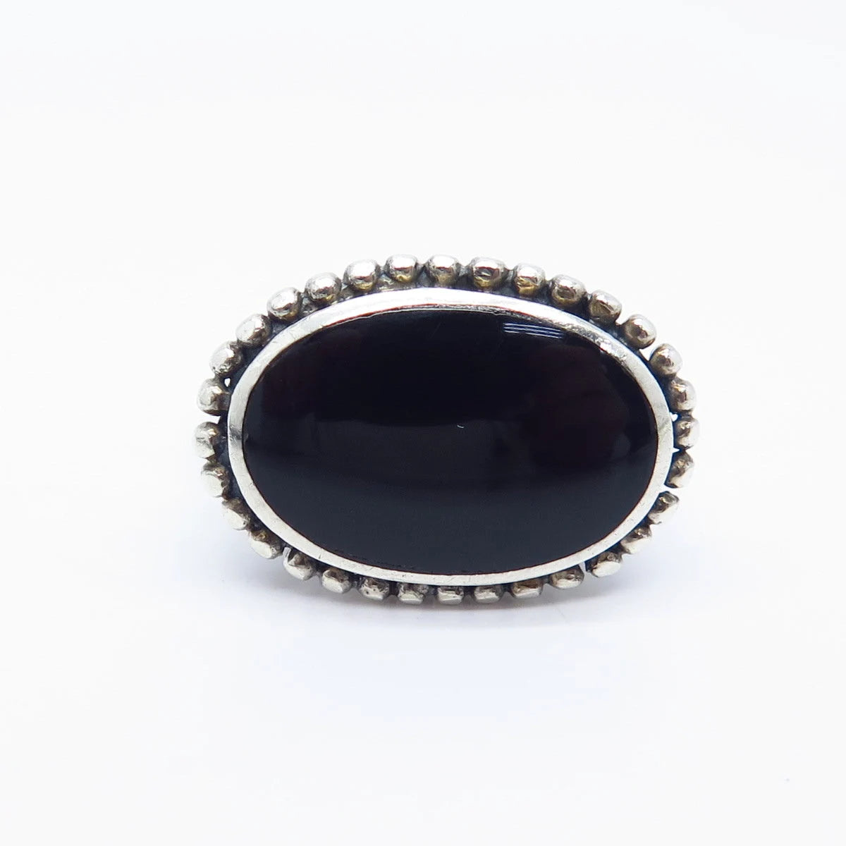 925 Sterling Silver Vintage Real Black Onyx Gemstone Beaded Ring Size 6.5