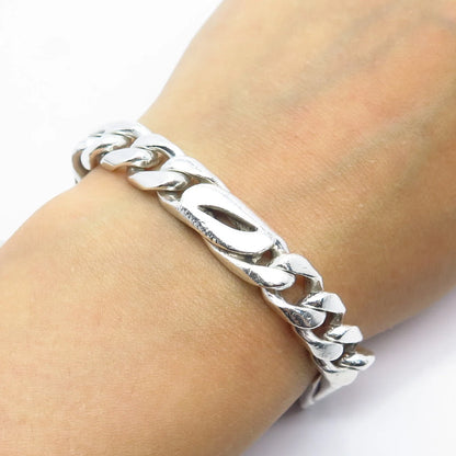 925 Sterling Silver Vintage Mexico Fancy Figaro Link Bracelet 8.75"