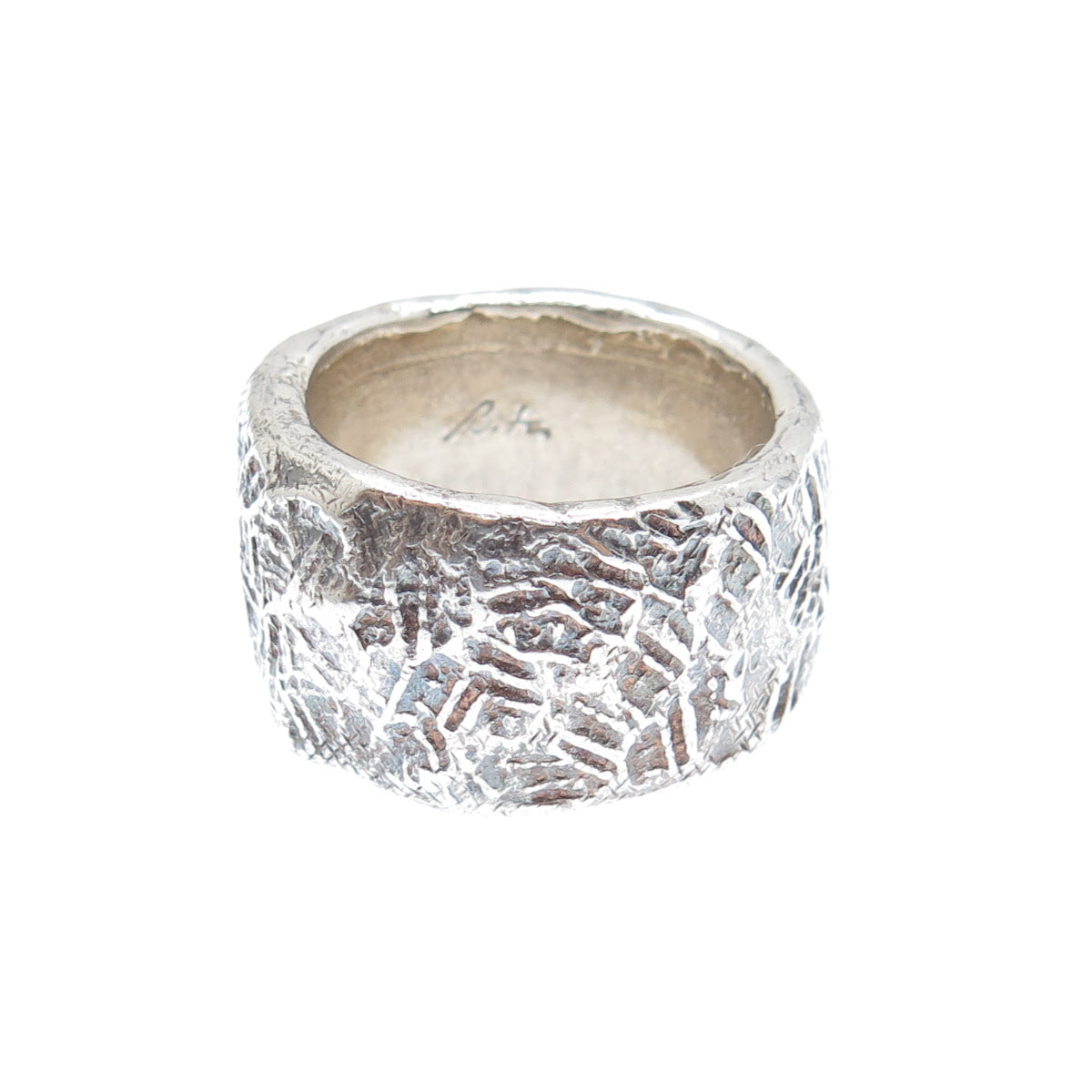 BRIM BITER 925 Sterling Silver Vintage Modernist Oxidized Band Ring Size 6