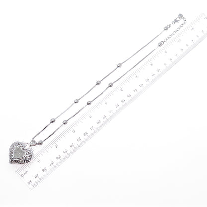 DASAN 925 Sterling Real Diamond Heart Bead By The Yard Box Chain Necklace 18-20"