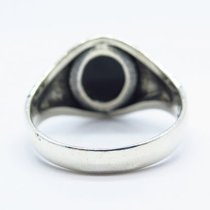 925 Sterling Silver Vintage Real Black Onyx Gemstone Ring Size 12.5