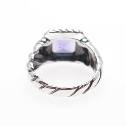 SX SALLY C 925 Sterling Silver Vintage Real Amethyst Oxidized Ring Size 6