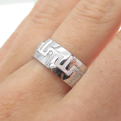 NEOS 925 Sterling Silver Textured Maze Band Ring Size 8.75