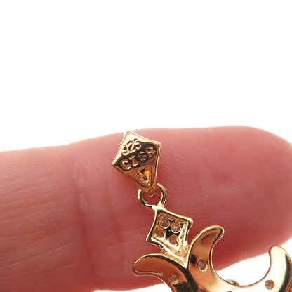925 Sterling Silver Gold Plated Real Round-Cut Diamond Cross Charm Pendant
