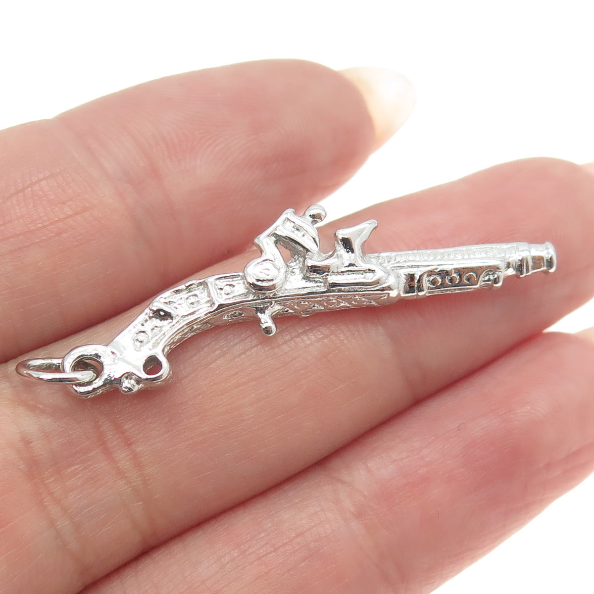 925 Sterling Silver Antique Art Deco Retro Pistol 3D Pendant