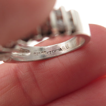 925 Sterling Silver Round-Cut C Z Ribbed Ring Size 6