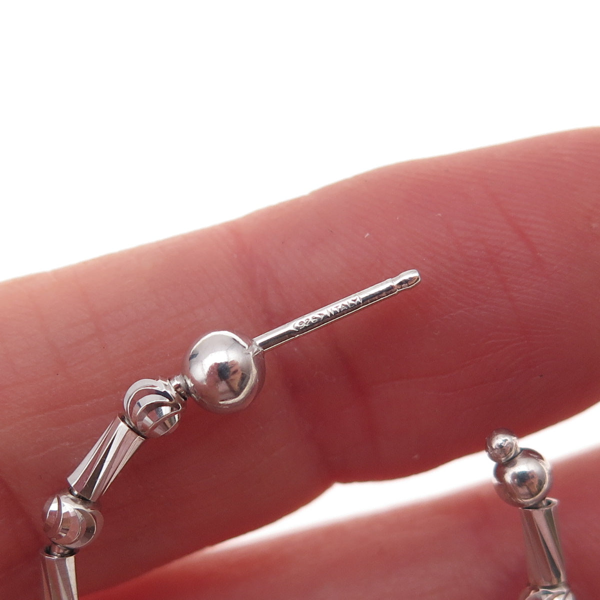 925 Sterling Silver Italy Ball & Tube Bar Hoop Earrings