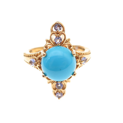 Chuck Clemency 925 Sterling Gold Plated Real Turquoise & Tanzanite Ring Size 8