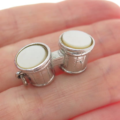 925 Sterling Silver Vintage Real MOP Bongos Drums Minimalist 3D Charm Pendant