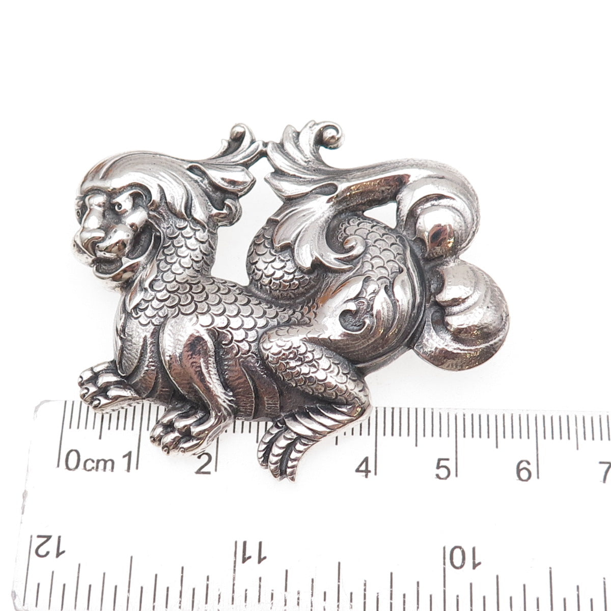 Cini 925 Sterling Silver Antique Art Deco Dragon Repousse Oxidized Pin Brooch