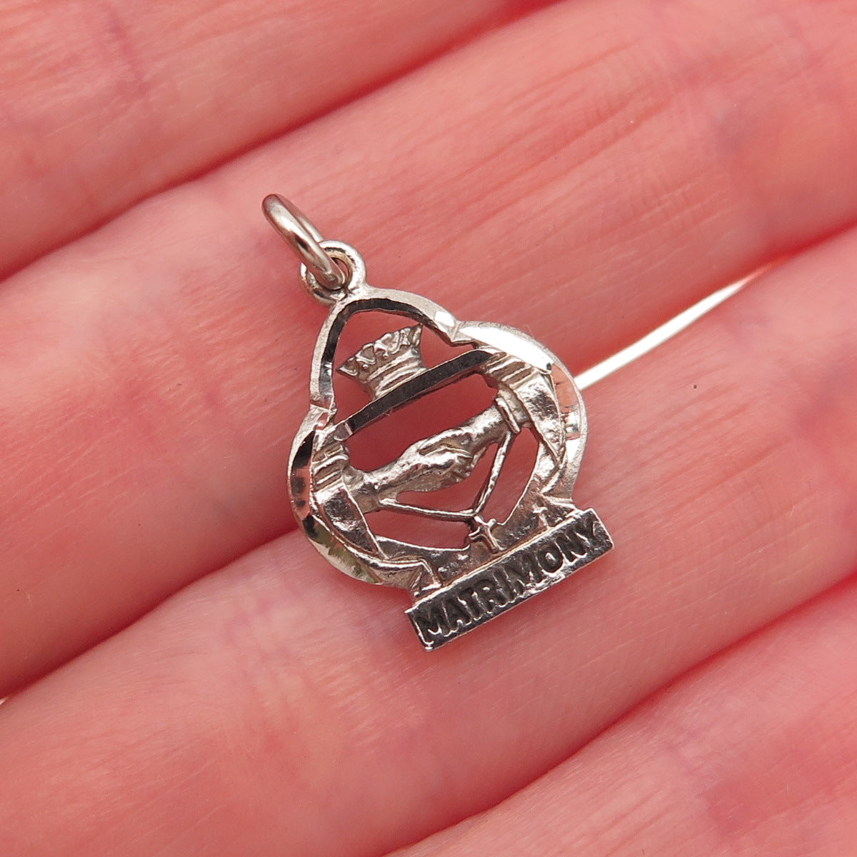 925 Sterling Silver Vintage Sacrament of Marriage Matrimony Mini Charm Pendant