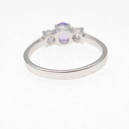 925 Sterling Silver Oval-Cut Purple & Round-Cut White C Z Ring Size 10