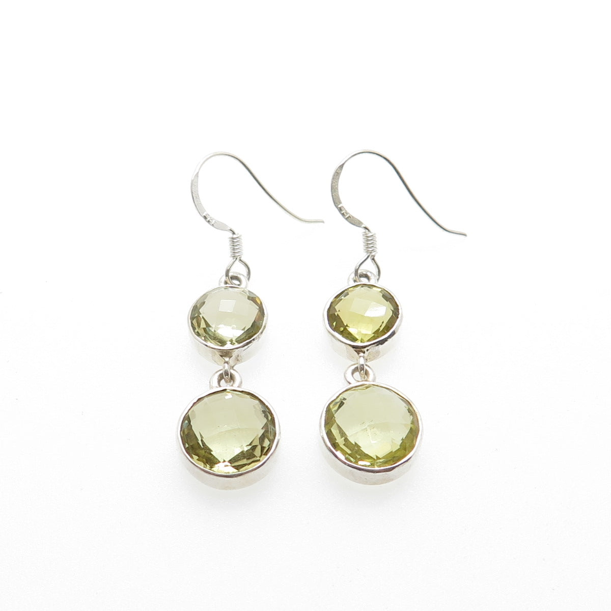 925 Sterling Silver Real Round-Cut Citrine Drop Dangle Earrings