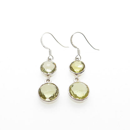 925 Sterling Silver Real Round-Cut Citrine Drop Dangle Earrings