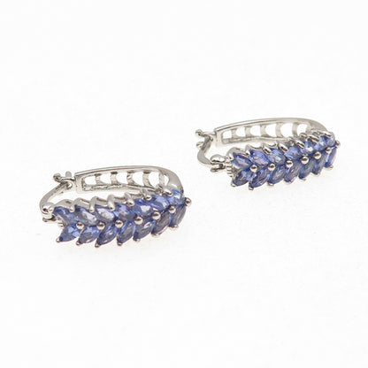 Chuck Clemency 925 Sterling Silver Real Marquise-Cut Tanzanite Hoop Earrings