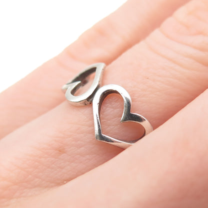 925 Sterling Silver Vintage Couple Hearts Oxidized Ring Size 6
