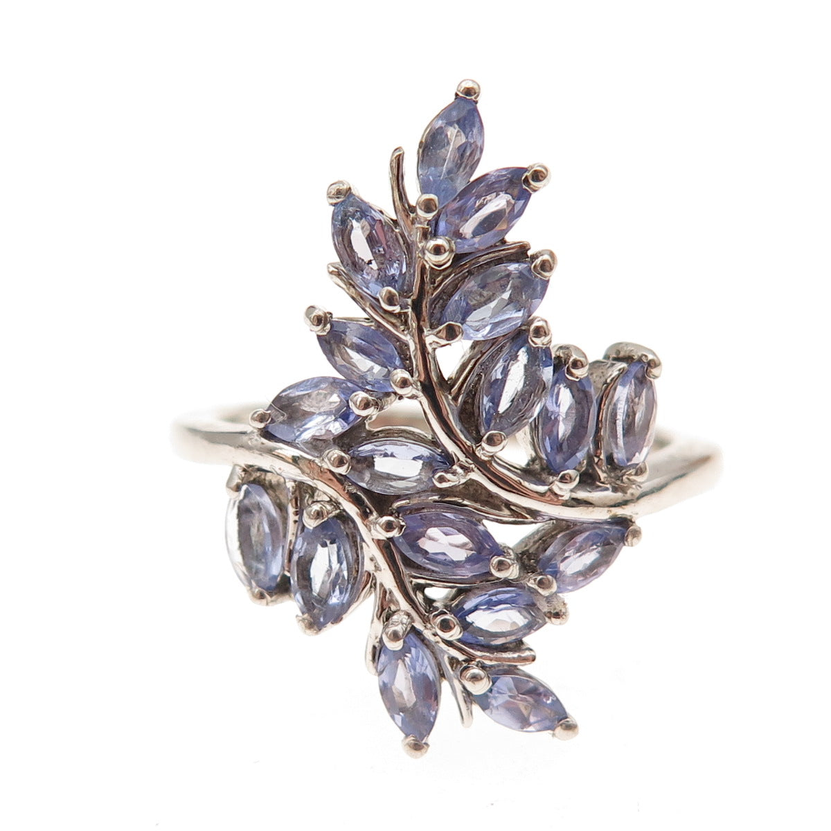 Chuck Clemency Sterling Silver Real Marquise-Cut Tanzanite Floral Ring Size 8