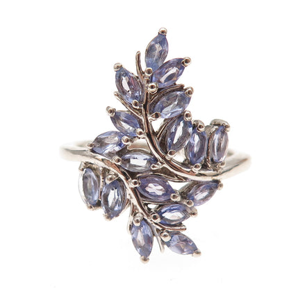 Chuck Clemency Sterling Silver Real Marquise-Cut Tanzanite Floral Ring Size 8
