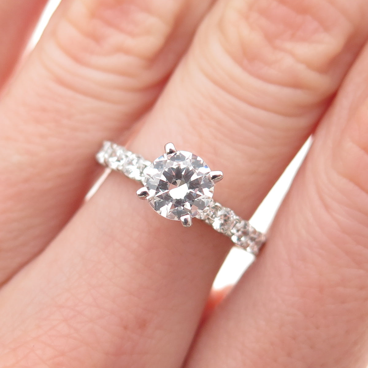925 Sterling Silver Round-Cut C Z Engagement Ring Size 6.5