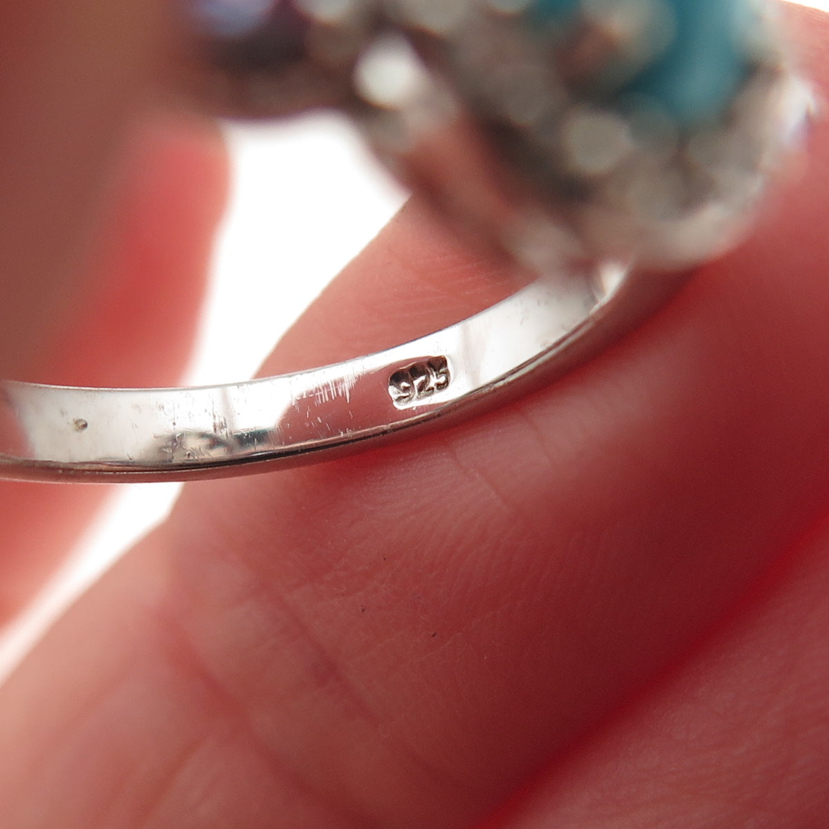 Chuck Clemency 925 Sterling Silver Real Turquoise Tanzanite Topaz Ring Size 8.25