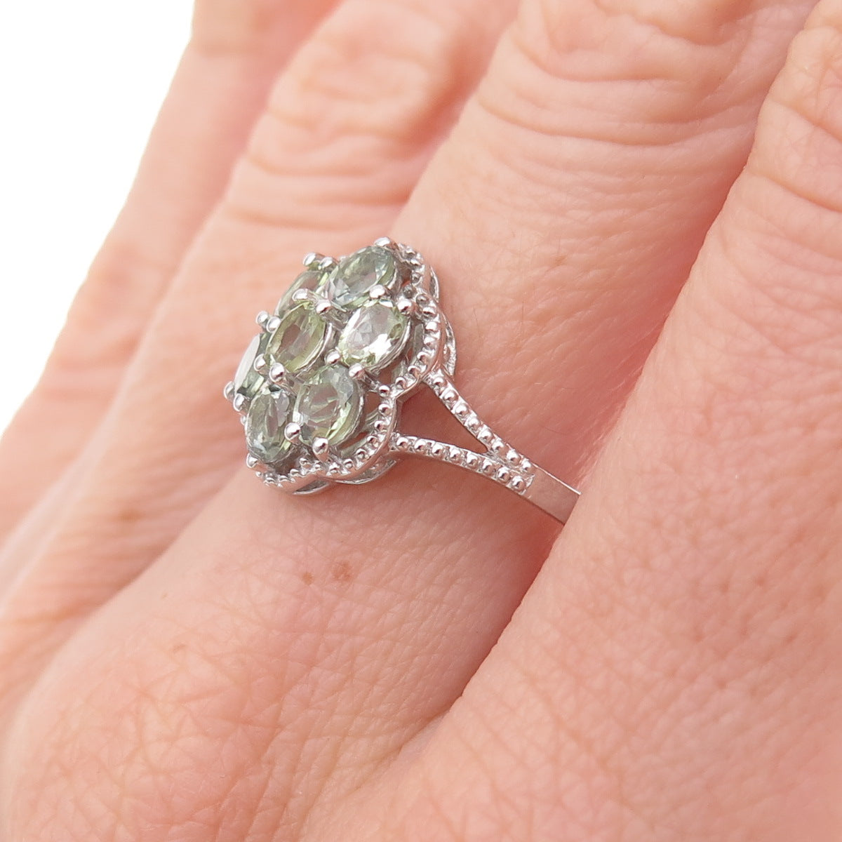 Chuck Clemency 925 Sterling Silver Real Oval-Cut Green Amethyst Ring Size 8