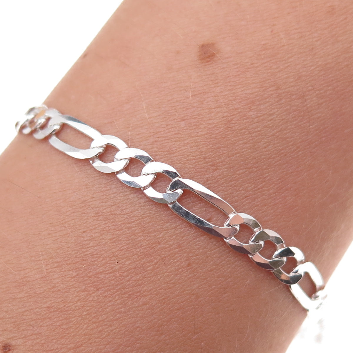 P. Lux 925 Sterling Silver Italy Figaro Link Bracelet 7"