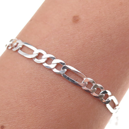 P. Lux 925 Sterling Silver Italy Figaro Link Bracelet 7"