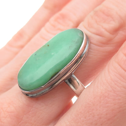 925 Sterling Silver Vintage Real Cabochon Chrysoprase Oxidized Ring Size 11.25