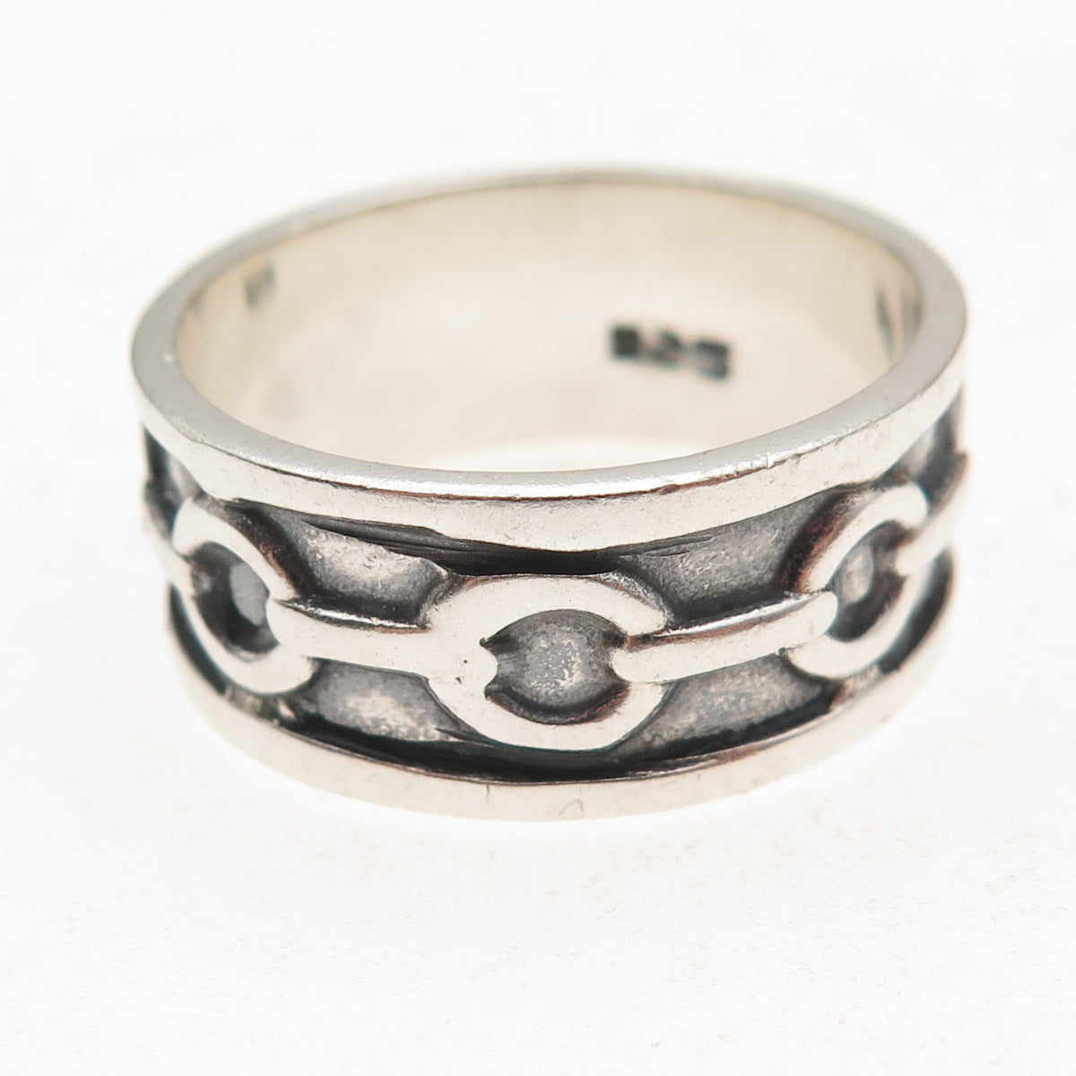 925 Sterling Silver Vintage Chain Link Oxidized Band Ring Size 14.5