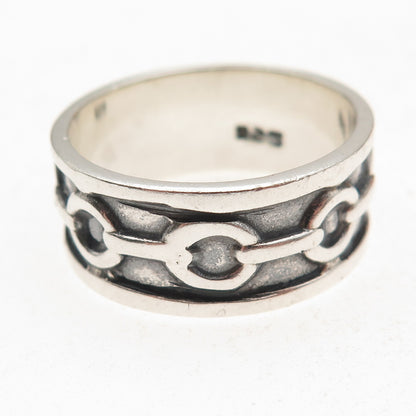 925 Sterling Silver Vintage Chain Link Oxidized Band Ring Size 14.5