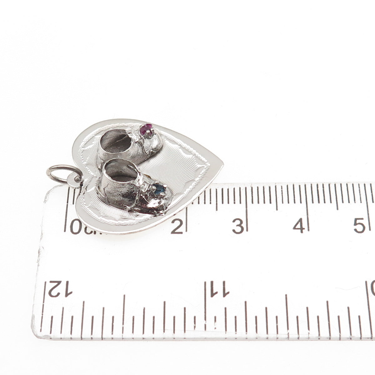 925 Sterling Silver Vintage Rhinestone Baby Shoes Heart Charm Pendant