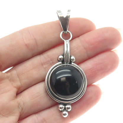 925 Sterling Silver Vintage Real Black Onyx Beaded Oxidized Pendant