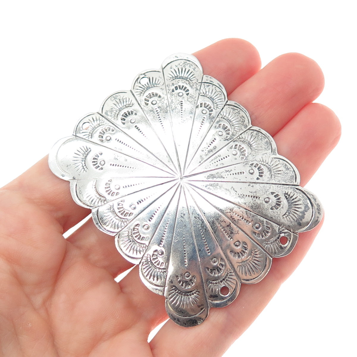 Old Pawn 925 Sterling Silver Vintage Southwestern Tribal Concho Bolo Tie Buckle