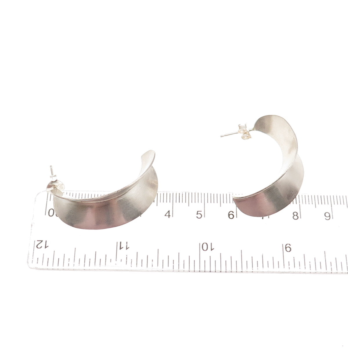 925 Sterling Silver Vintage Modernist Crescent Hoop Earrings