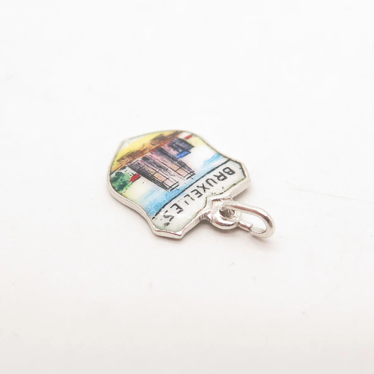800 Silver Vintage Enamel "Bruxelles" Coat of Arms Charm Pendant
