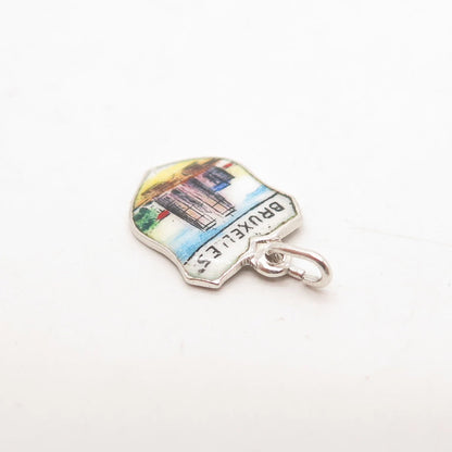 800 Silver Vintage Enamel "Bruxelles" Coat of Arms Charm Pendant
