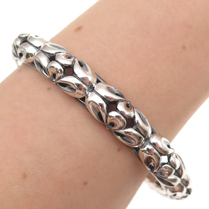 925 Sterling Silver Vintage Floral Ornate Oxidized Cuff Bracelet 8.25"