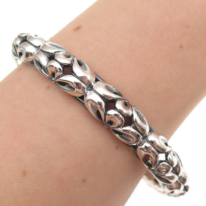 925 Sterling Silver Vintage Floral Ornate Oxidized Cuff Bracelet 8.25"