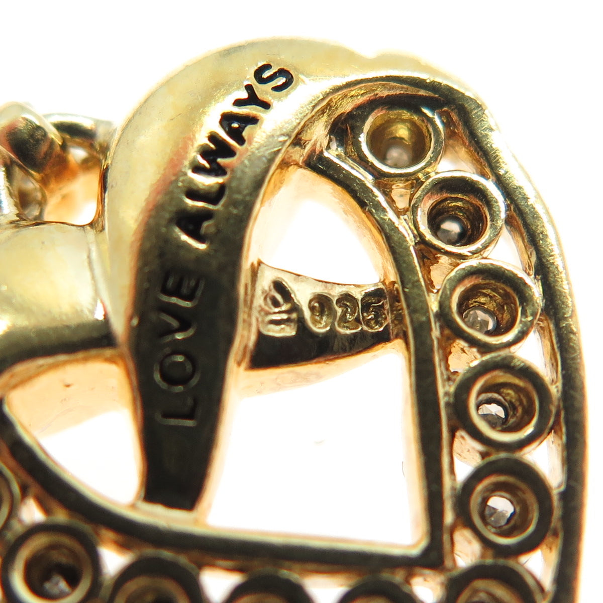 925 Sterling Silver Gold Plated Real Round Diamond "Love Always" Heart Pendant