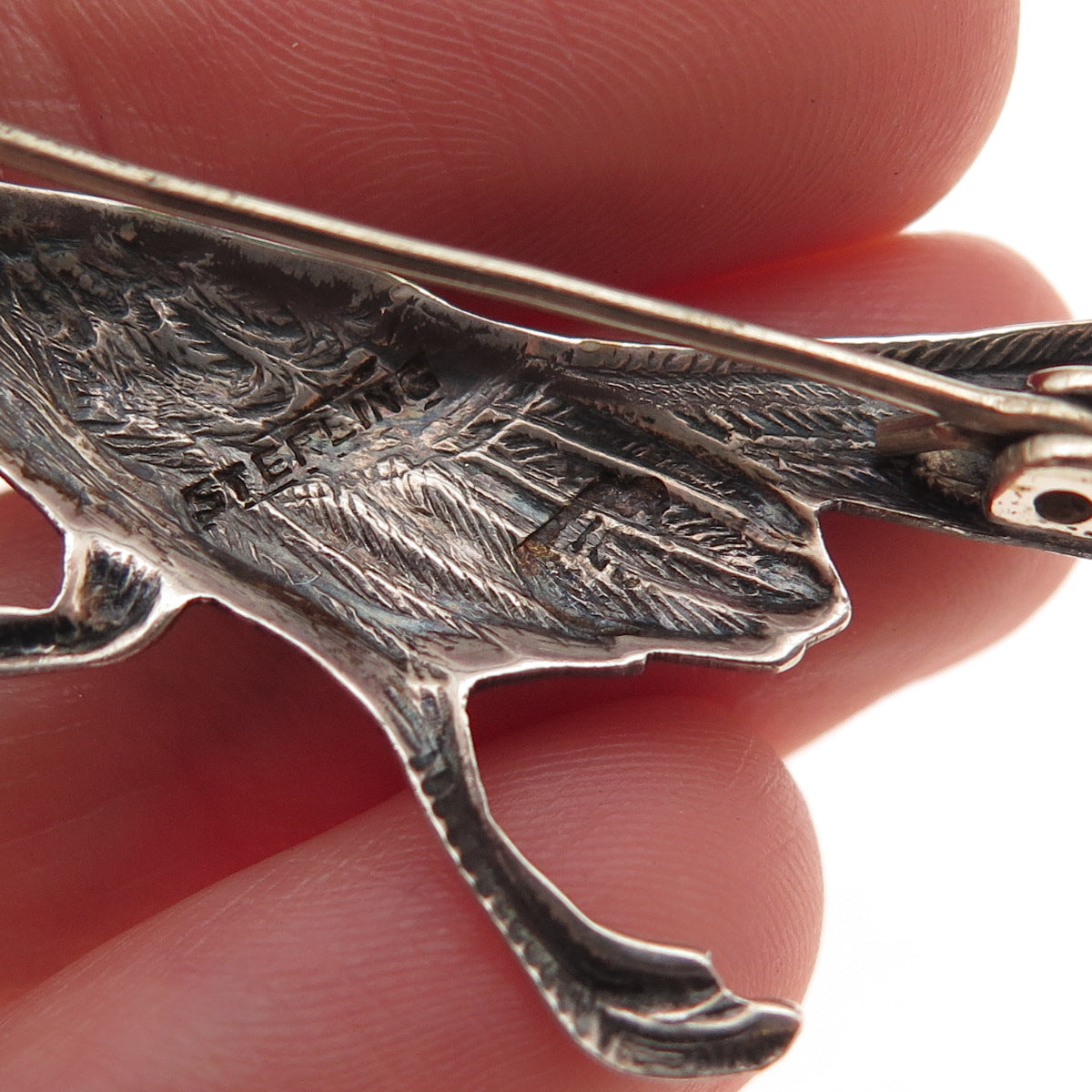 925 Sterling Silver Vintage Mexico Roadrunner Bird Oxidized Pin Brooch
